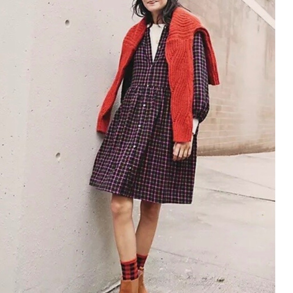 New Madewell Shirt Dress‎ Women Flannel Babydoll Plaid Preppy Size 4 Y2